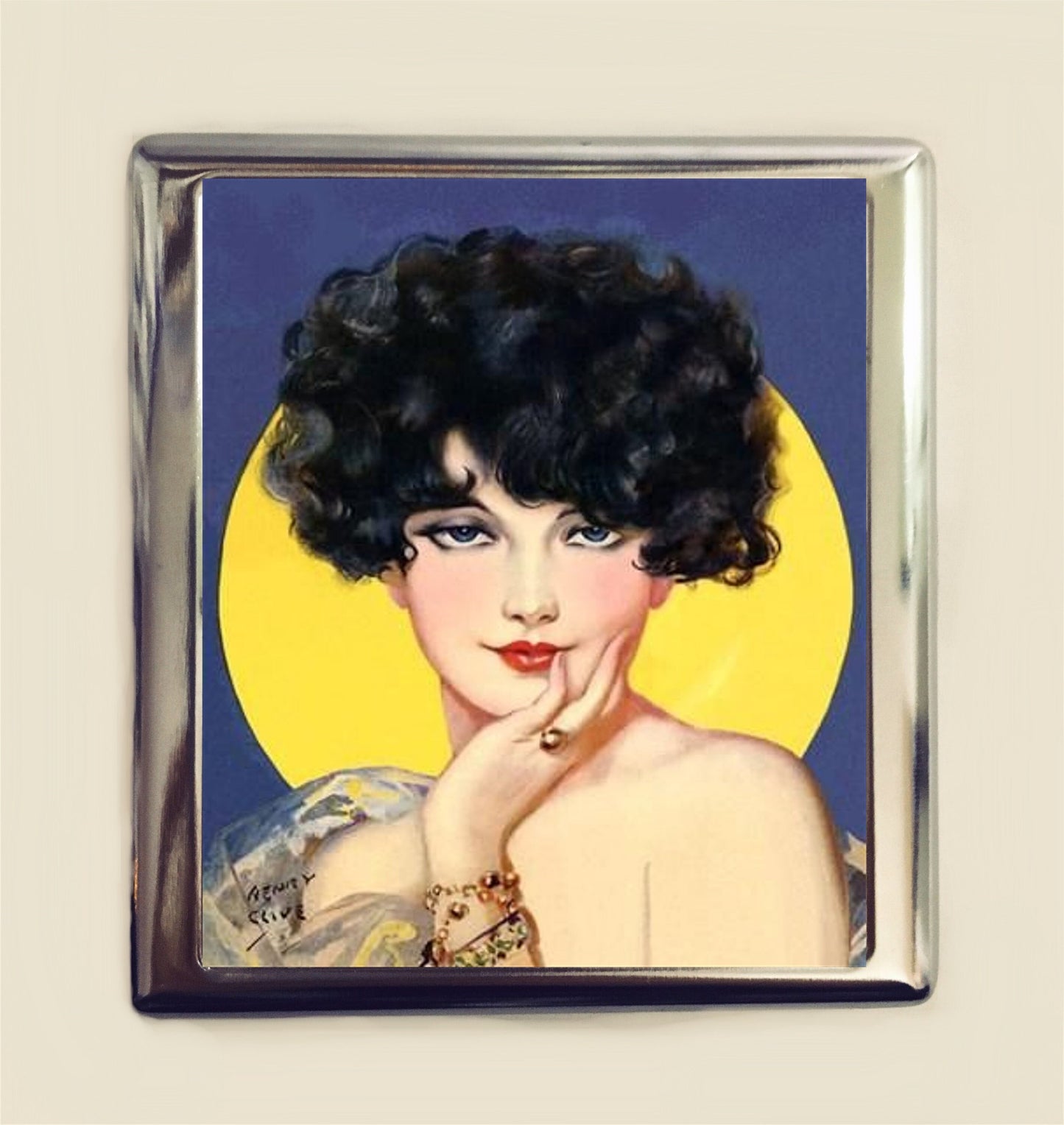 Flapper Illustration Cigarette Case Business Card ID Holder Wallet Art Deco Jazz Age 1920s Spotlight Portrait