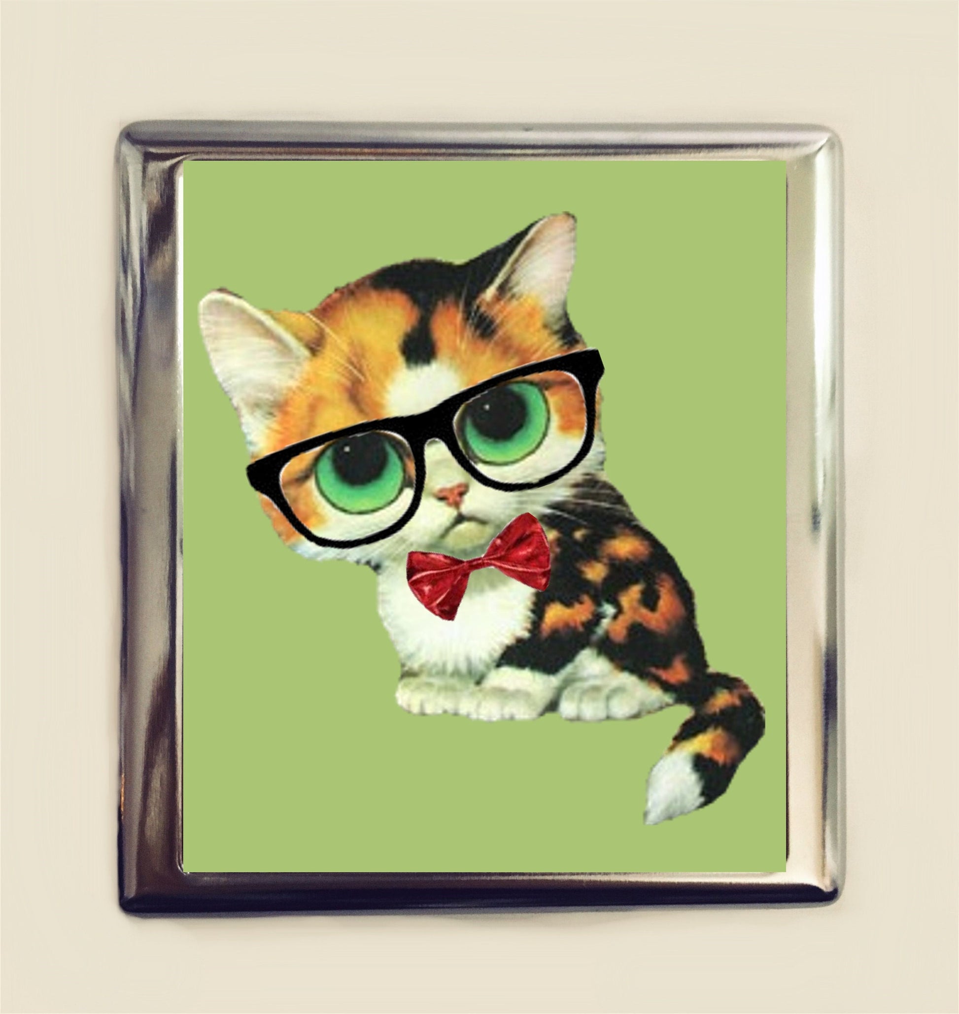 Cat Nerd Cigarette Case Business Card ID Holder Wallet Cats in Glasses Pop Art Anthropomorphic Hipster Whimsical Animal