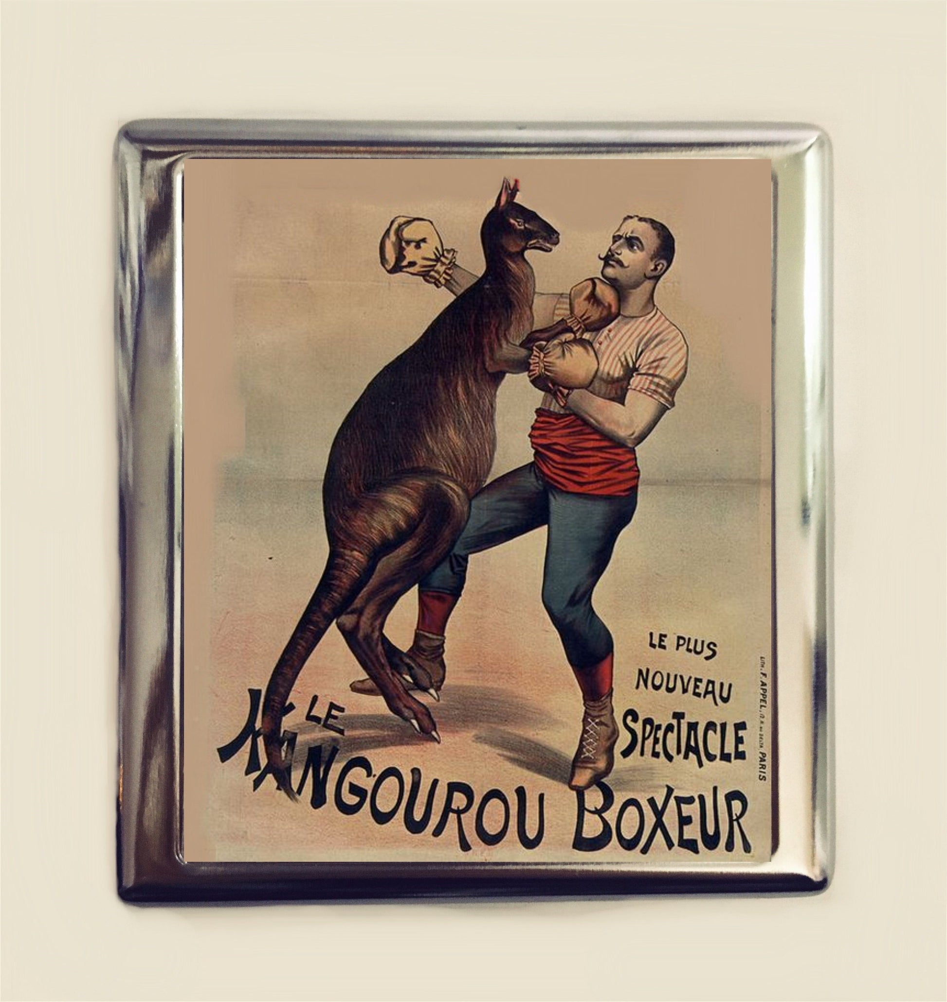 Kangaroo Boxer Cigarette Case Business Card ID Holder Wallet Whimsical French Poster Boxing Vintage Advertisement