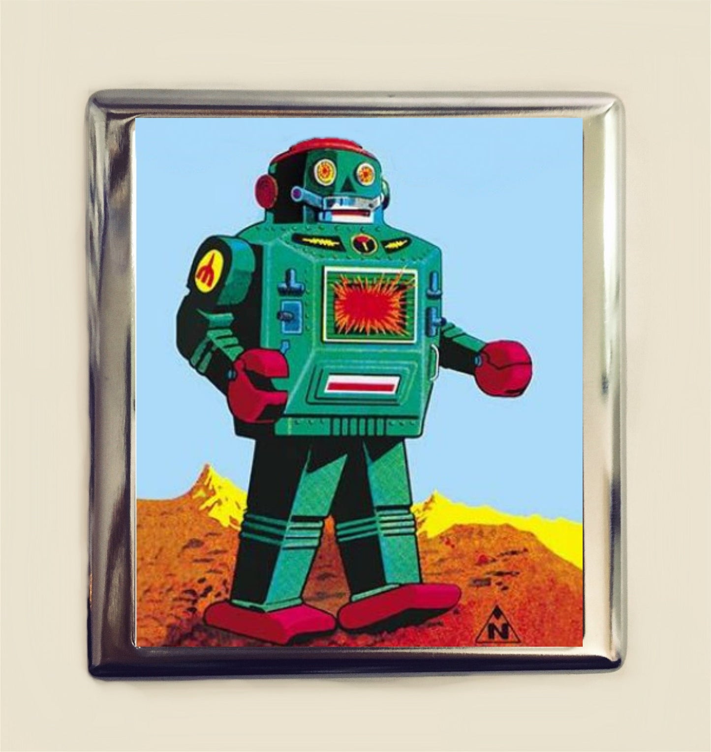 Retro Robot Cigarette Case Business Card ID Holder Wallet 1950s Nostalgia Toy Sci Fi SF Whimsical