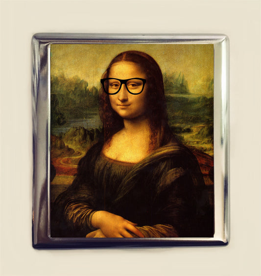 Mona Lisa Nerd Glasses Cigarette Case Business Card ID Holder Wallet Pop Surrealism Fine Art Parody Funny Altered Art