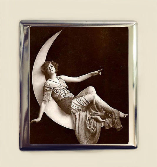 Paper Moon Cigarette Case Business Card ID Holder Wallet Art Nouveau Deco Whimsical Fantasy Art