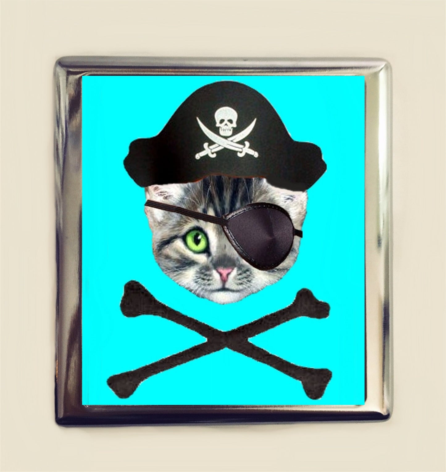 Pirate Cat Cigarette Case Business Card ID Holder Wallet Kawaii Kitty Pop Animal Art Whimsical