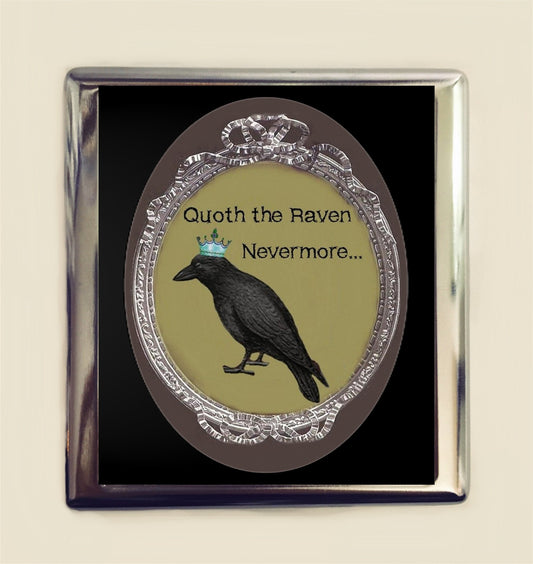 Raven Edgar Allan Poe Cigarette Case Business Card ID Holder Wallet Quote the Raven Nevermore Goth Literary Author