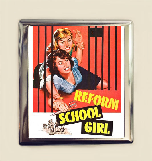 Reform School Girl Cigarette Case Business Card ID Holder Wallet Vintage Bad Girl Gang Poster Prison Pulp Retro Campy Kitsch