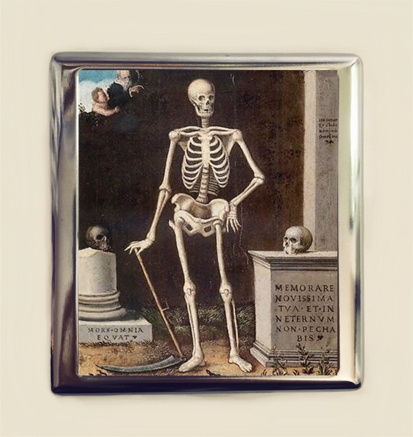 Macabre Skeleton Art Cigarette Case Business Card ID Holder Wallet Goth Dark Art Fine Art Painting Skull