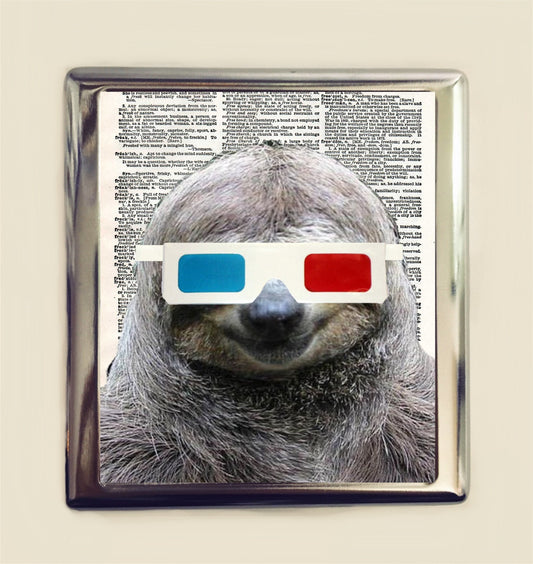 Sloth 3D Glasses Cigarette Case Business Card ID Holder Wallet Kawaii Pop Animal Art Whimsical Anthropomorphic