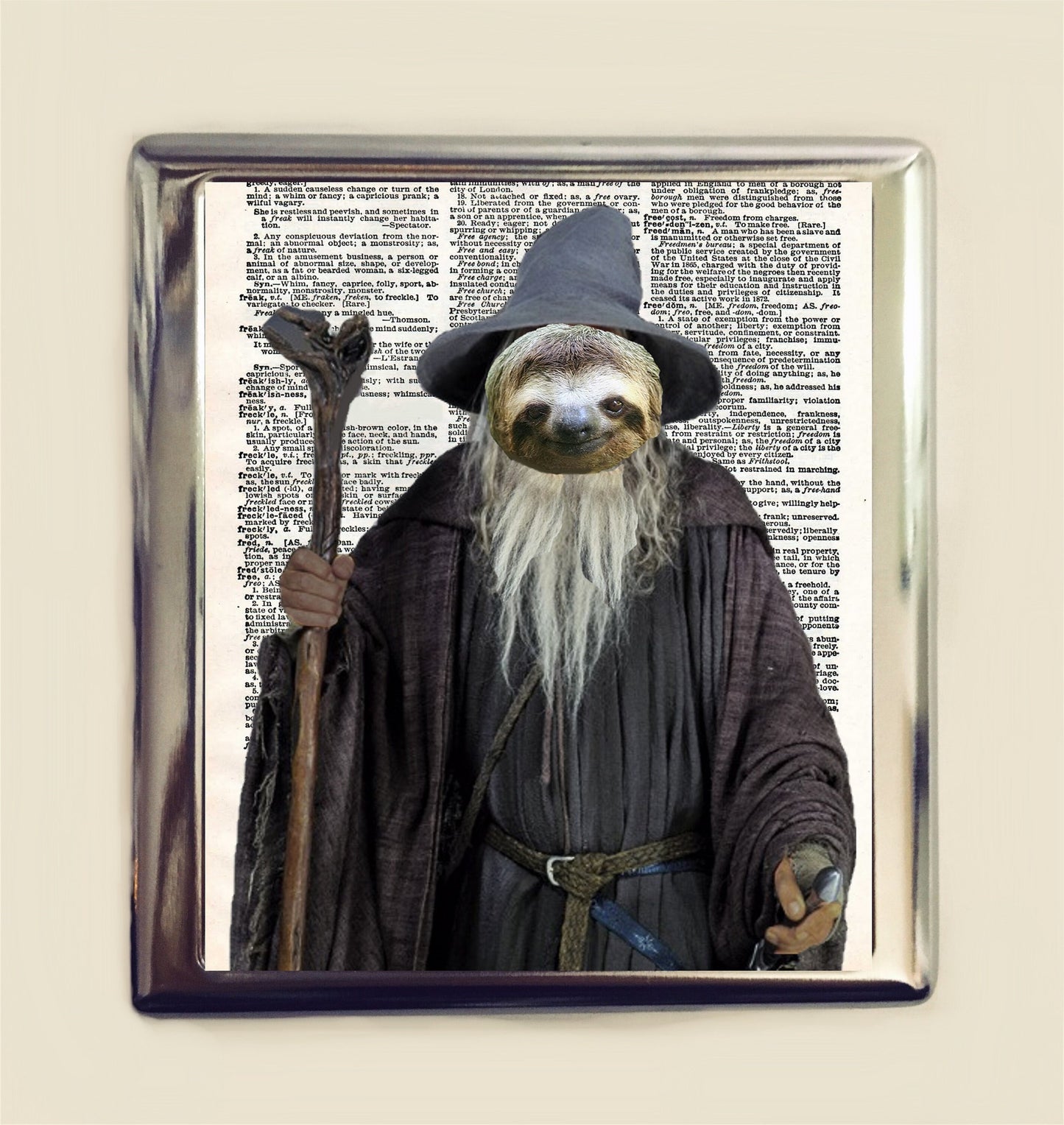 Sloth Wizard Cigarette Case Business Card ID Holder Wallet Kawaii Pop Animal Art Whimsical Anthropomorphic Fantasy