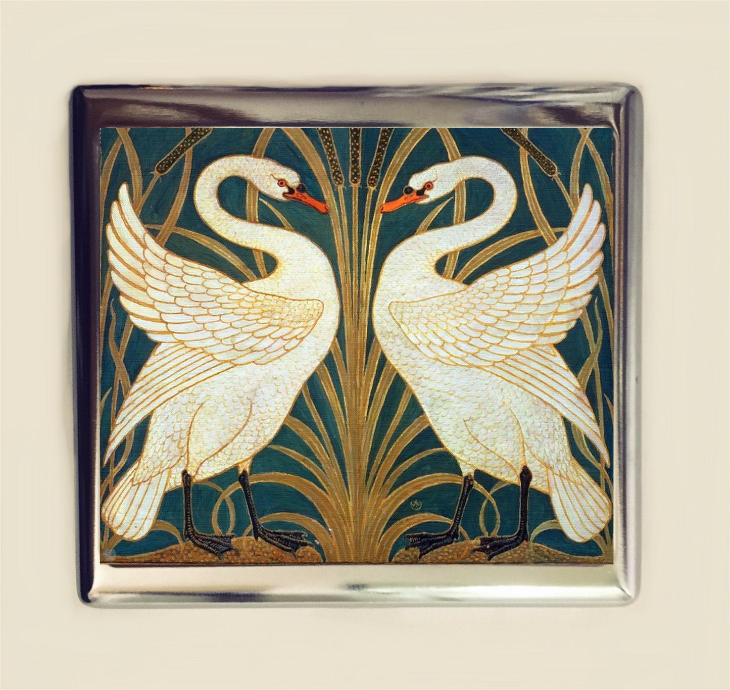 Art Nouveau Swan Cigarette Case Business Card ID Holder Wallet Swans Bird Birds Deco Pattern