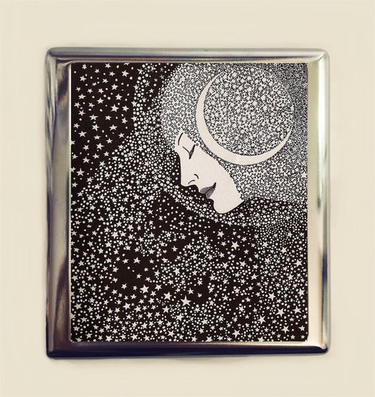 Moon Woman Cigarette Case Business Card ID Holder Wallet Celestial Lunar Queen Crescent