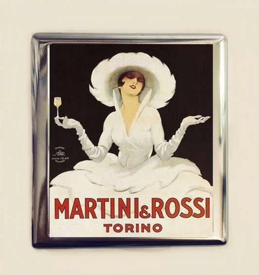 Vintage Martini Ad Cigarette Case Business Card ID Holder Wallet French Liquor Advertisement Art Nouveau