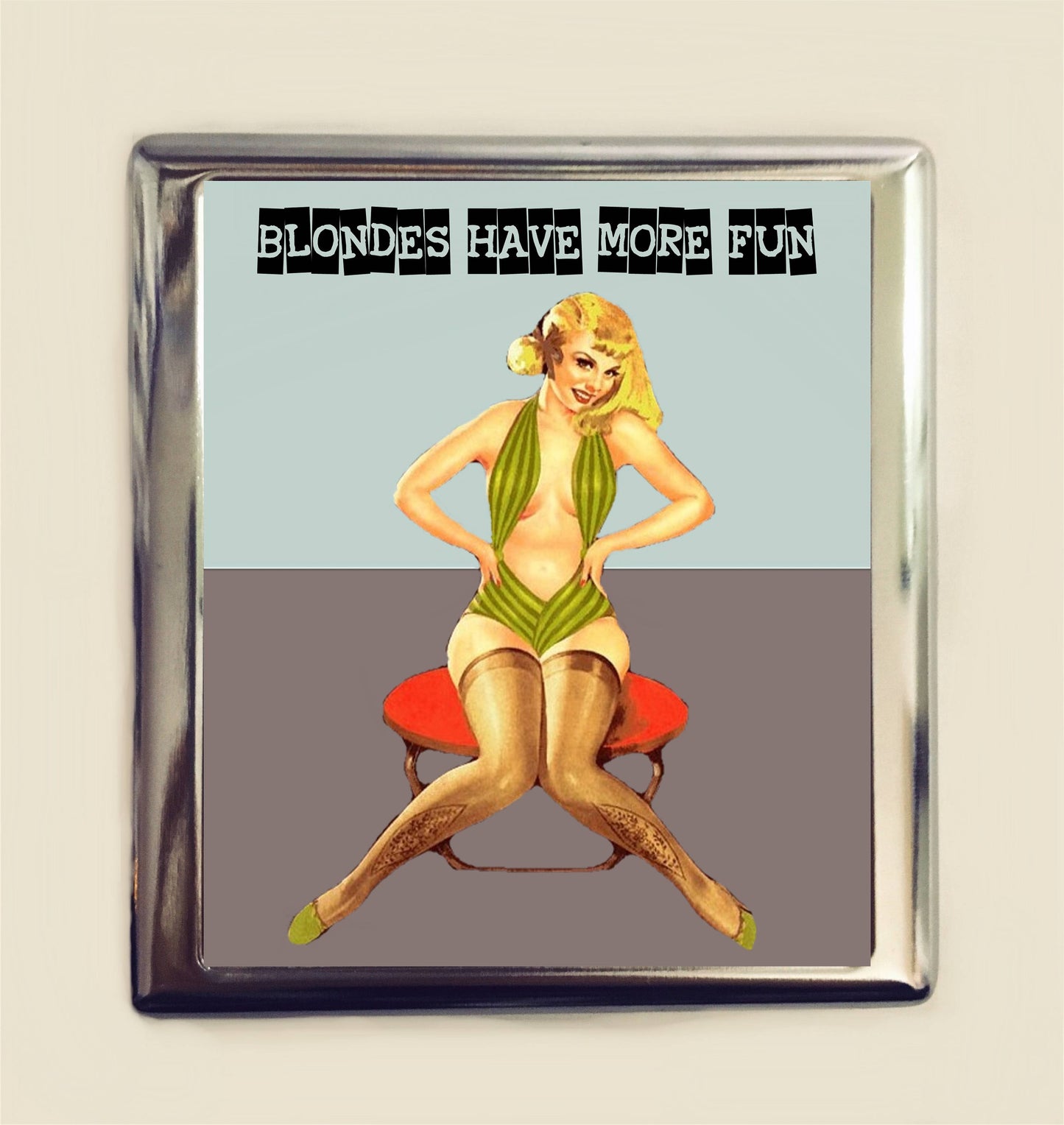 Blondes Have More Fun Cigarette Case Business Card ID Holder Wallet Retro Humor Funny Pin Up Sarcastic Pinup