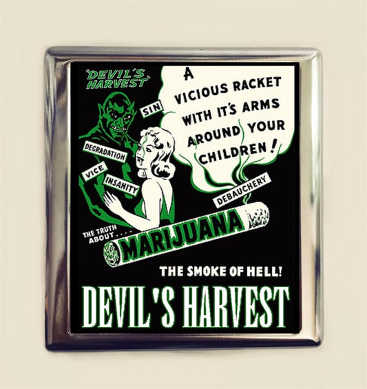 Devil's Harvest Cigarette Case Business Card ID Holder Wallet Vintage Marijuana Movie Reefer Cannabis Pot Stoner Stoned Smoker