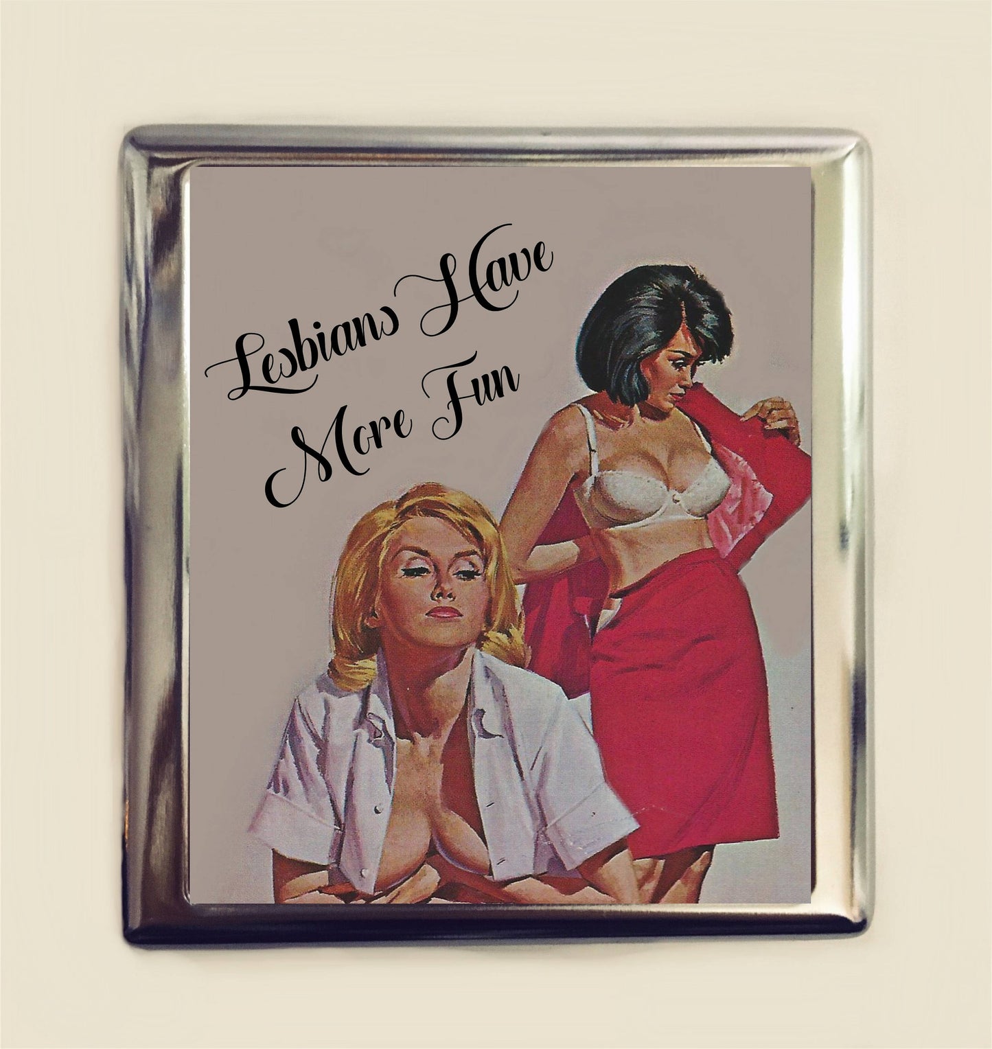 Lesbians Have More Fun Cigarette Case Business Card ID Holder Wallet Retro Pinup Pinup Girl Pulp Lesbian LGBT Pride