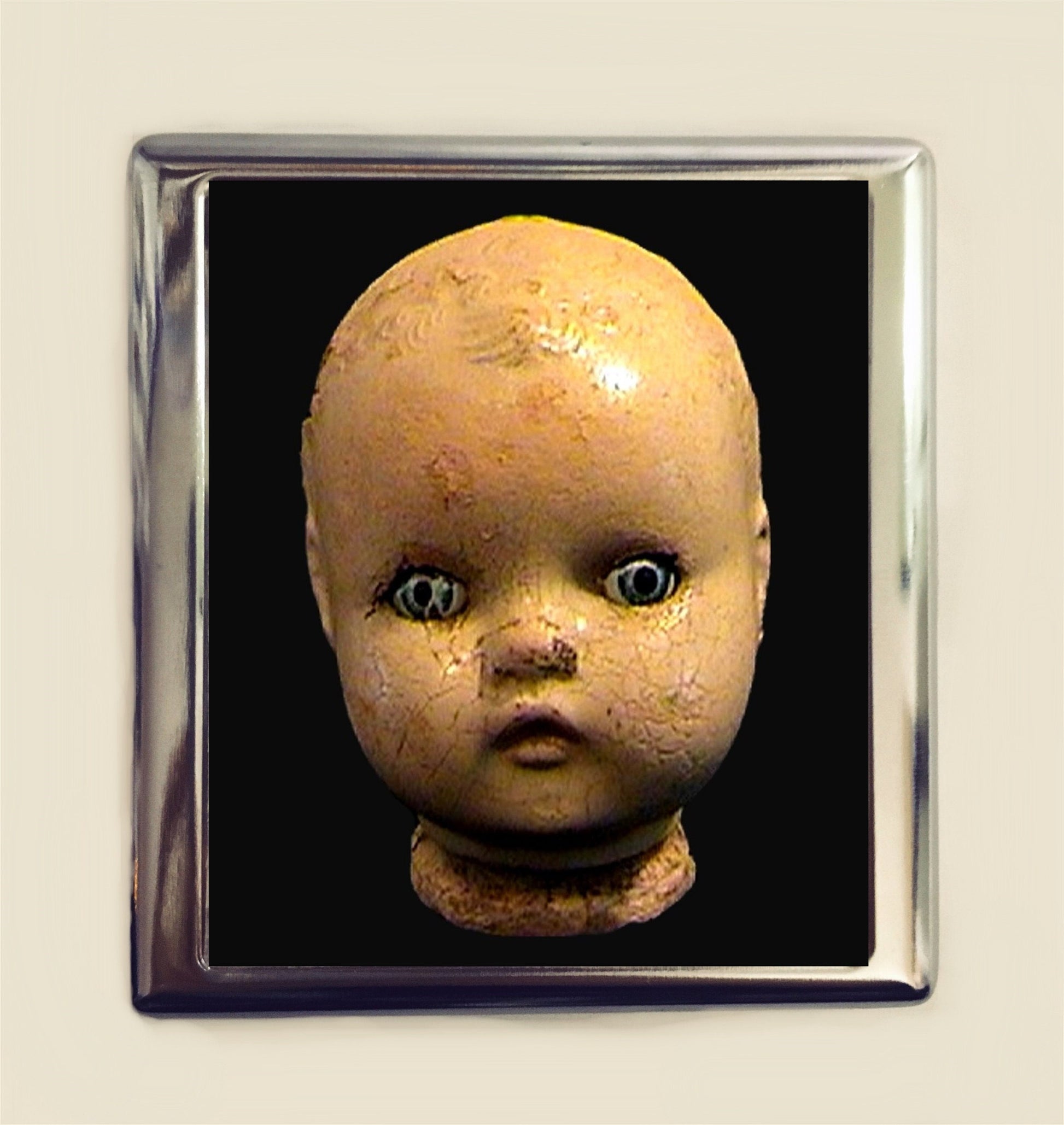 Doll Head Cigarette Case Business Card ID Holder Wallet Victorian Creepy Goth Horror