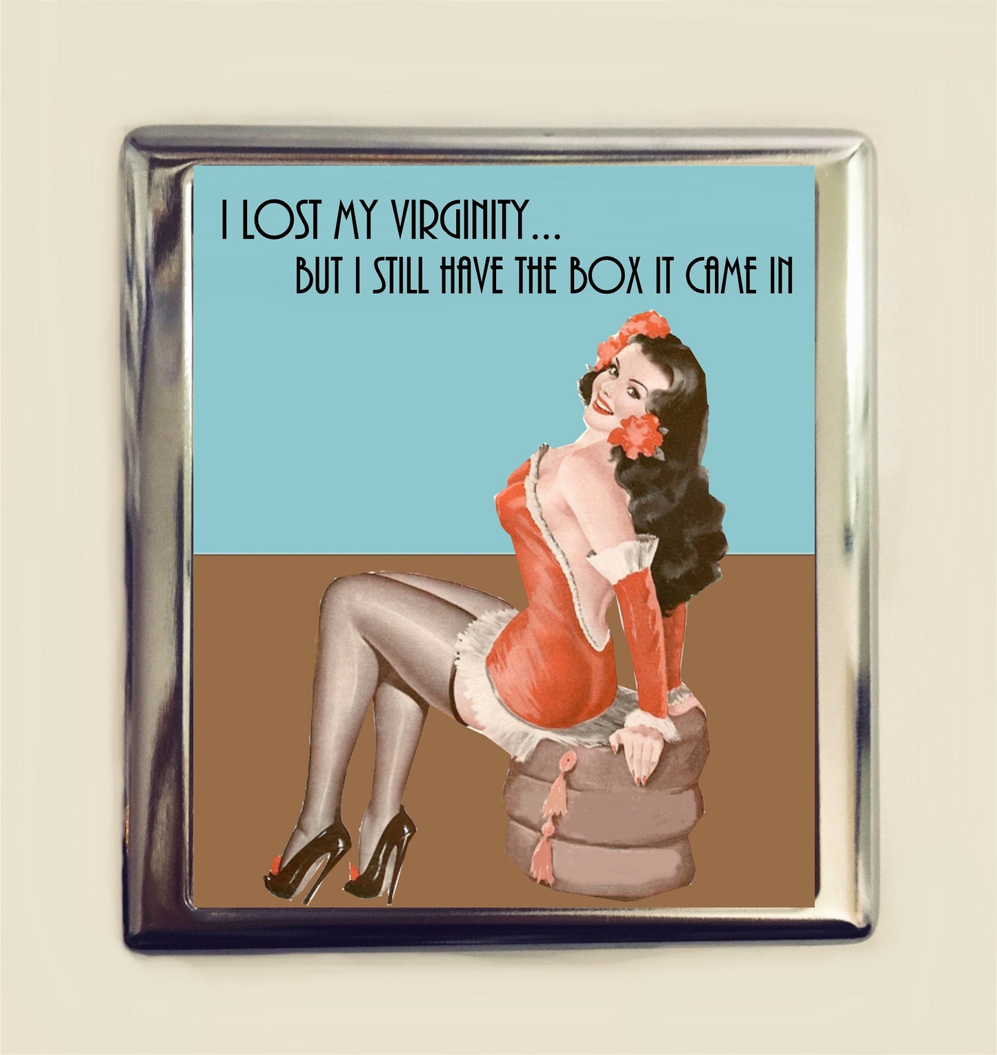 I Lost My Virginity Cigarette Case Business Card ID Holder Wallet But I Still Have the Box It Came In Pinup Girl Pin Up Funny Retro Humor