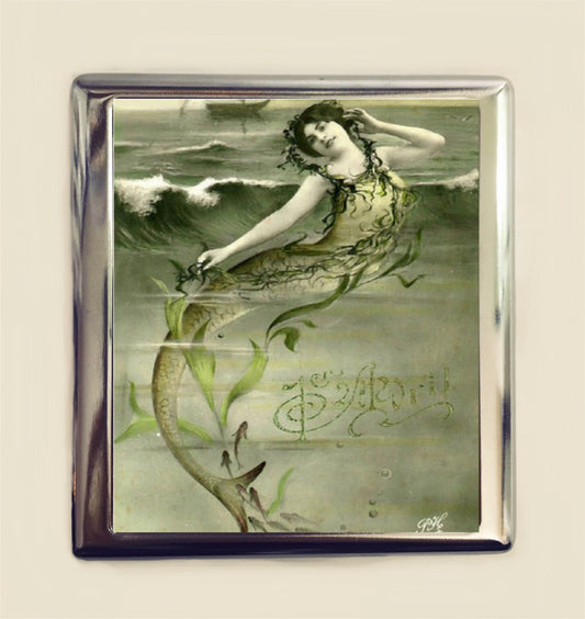 Art Nouveau Mermaid Cigarette Case Business Card ID Holder Wallet French Art Deco Nautical