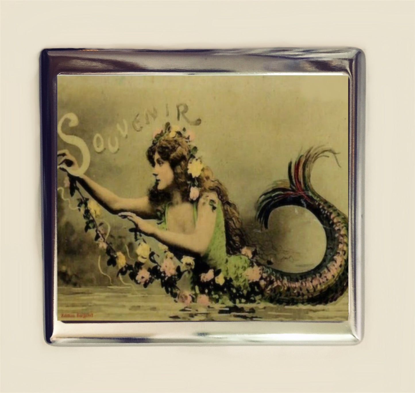 Art Nouveau Mermaid Cigarette Case Business Card ID Holder Wallet French Post Card Art Deco Nautical