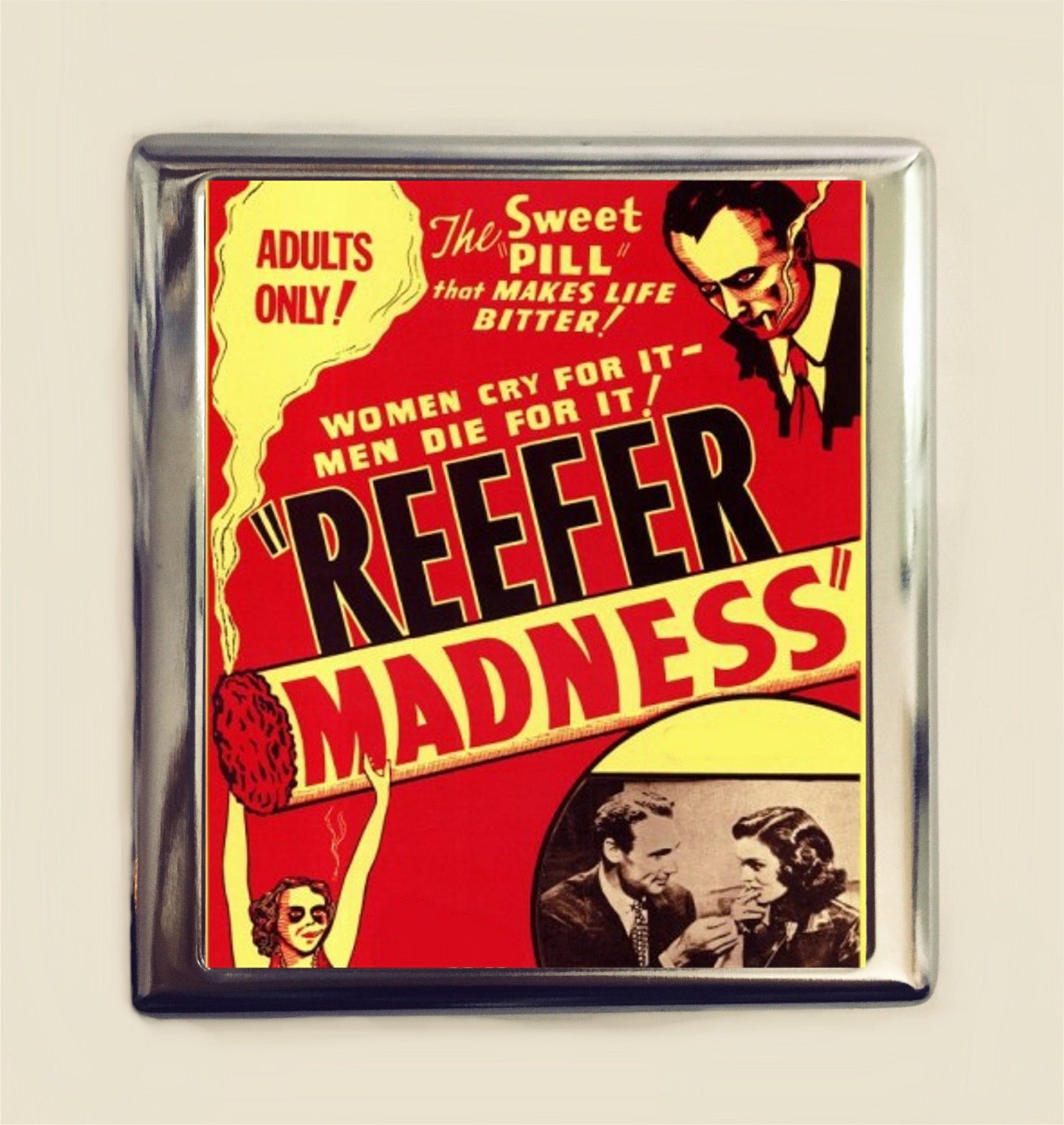 Reefer Madness Cigarette Case Business Card ID Holder Wallet Marijuana Cannabis Pot Weed Stoner Smoking Stoned B-Movie Retro