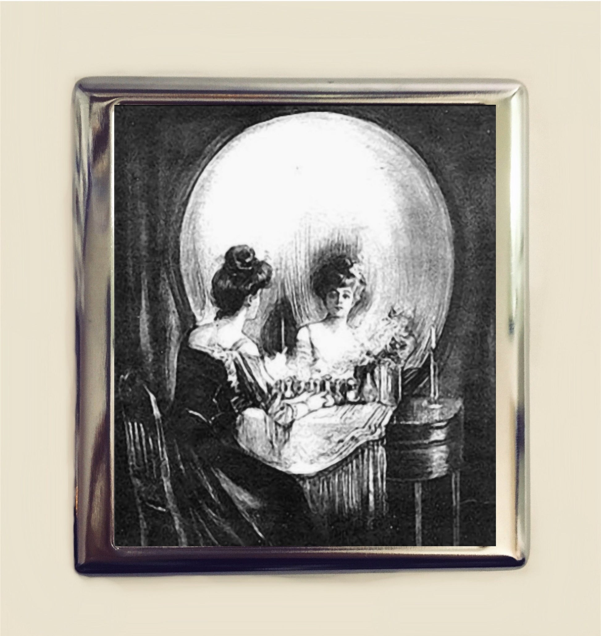 Skull Vanity Illusion Cigarette Case Business Card ID Holder Wallet Optical Art Metamorphic Goth Victorian All is Vanity