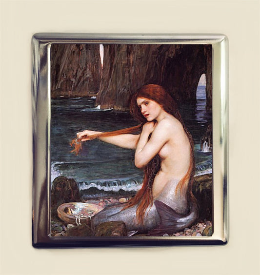 Mermaid Cigarette Case Business Card ID Holder Wallet John William Waterhouse Nautical Fine Art Painting