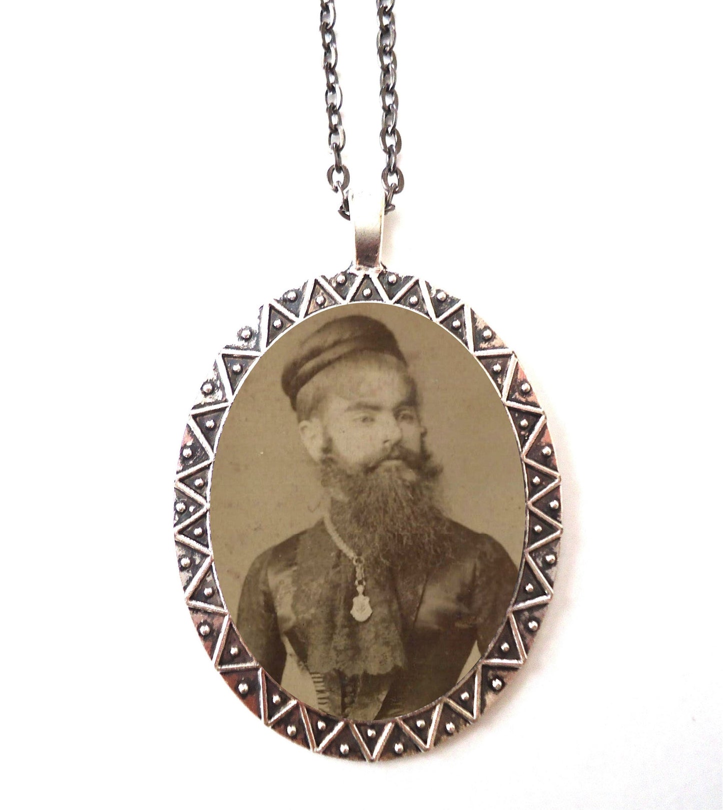 Bearded Lady Necklace Pendant Silver Tone - Sideshow Circus Freak Freaks Victorian