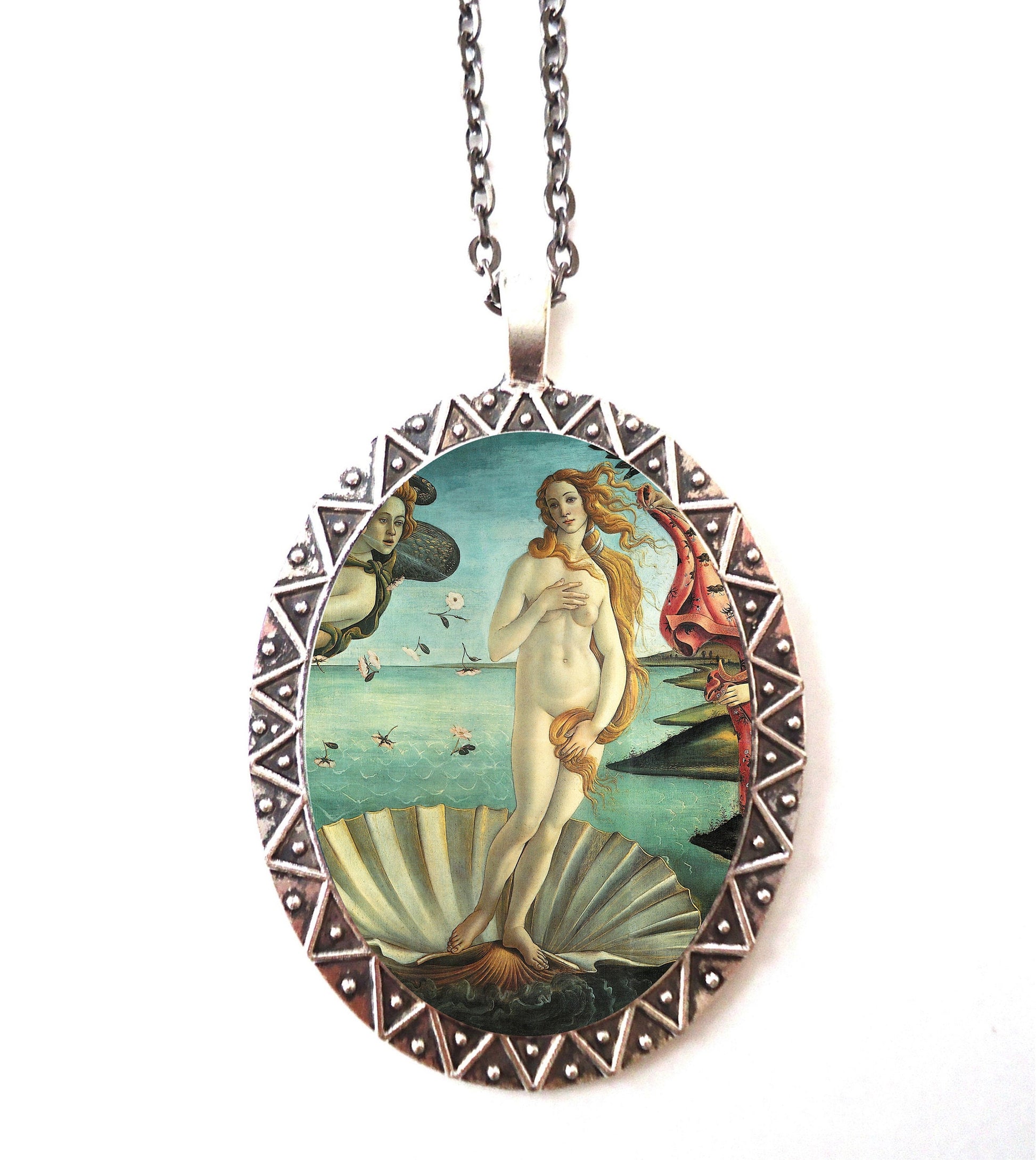 Birth of Venus Necklace Pendant Silver Tone - Botticelli Fine Art Painting