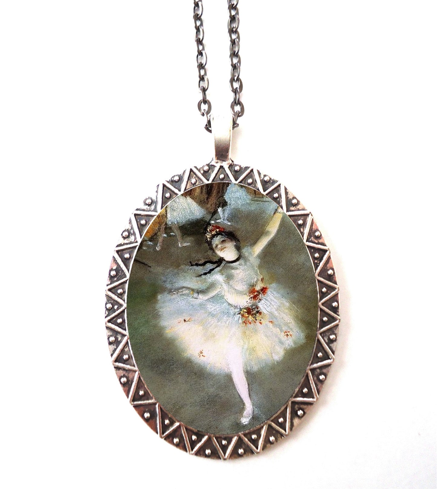 Degas Ballerina Necklace Pendant Silver Tone - Fine Art Painting Ballet Dancer Dancing