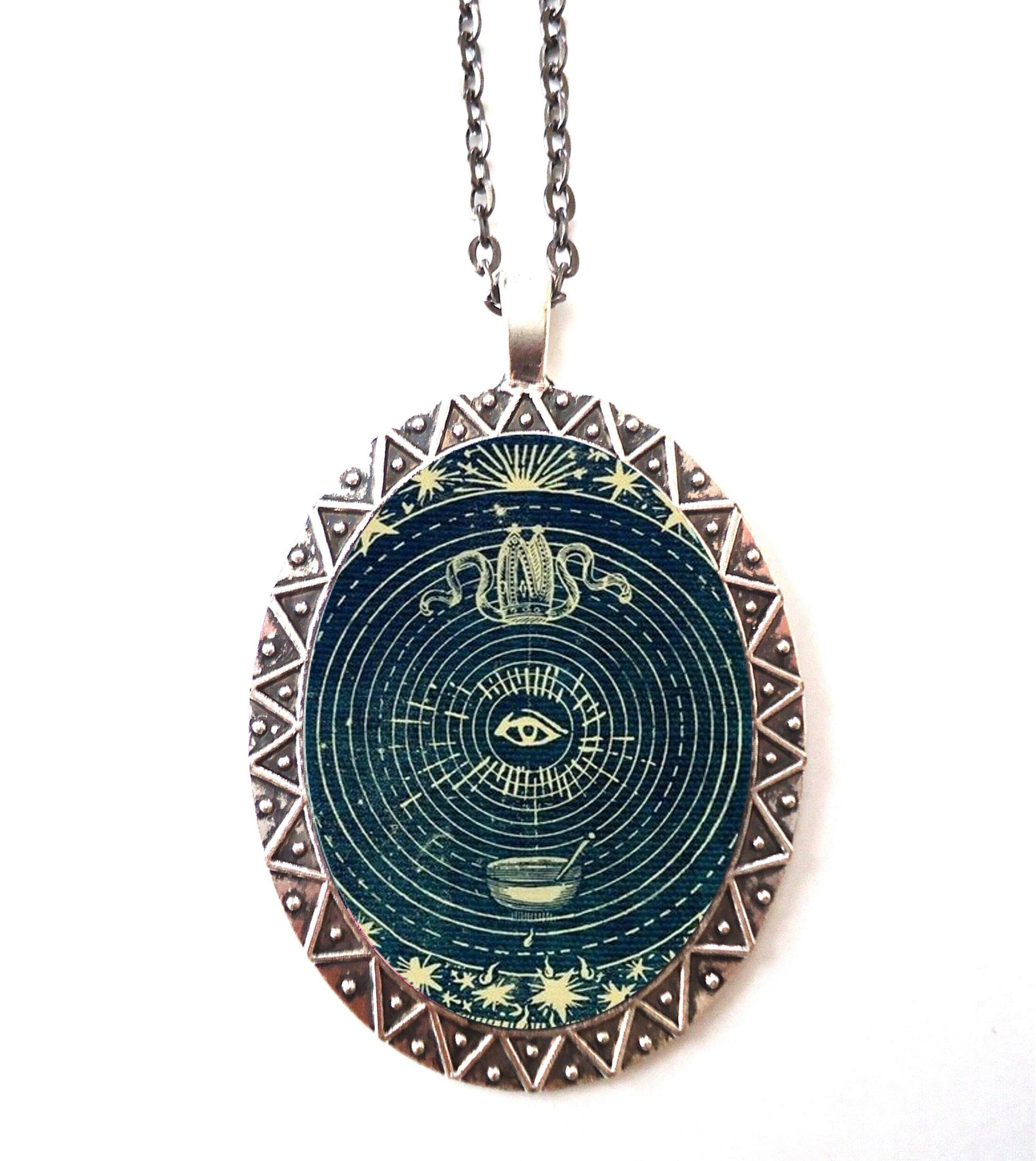 Eye Tarot Card Necklace Pendant Silver Tone - Occult Esoteric Occultism