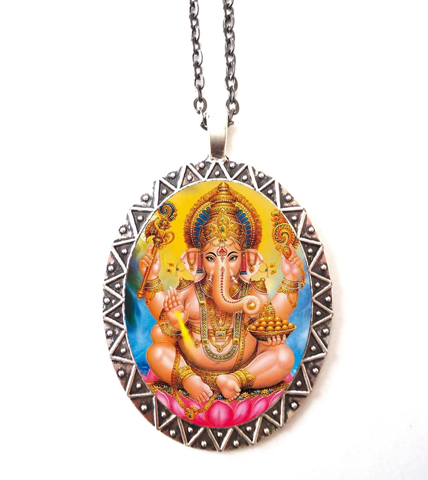 Ganesh Necklace Pendant Silver Tone - Ganesha Elephant God Hindu Hinduism Spiritual Spirituality