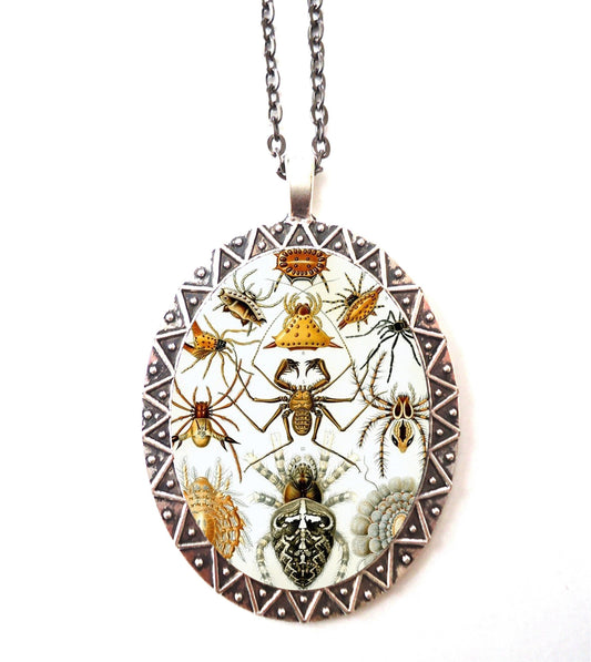 Ernst Haeckel Spider Necklace Pendant Silver Tone - Victorian Spiders Arachnophobia Creepy