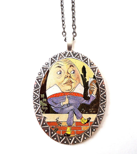 Humpy Dumpty Necklace Pendant Silver Tone - Nursery Rhyme Storybook Story Book Character