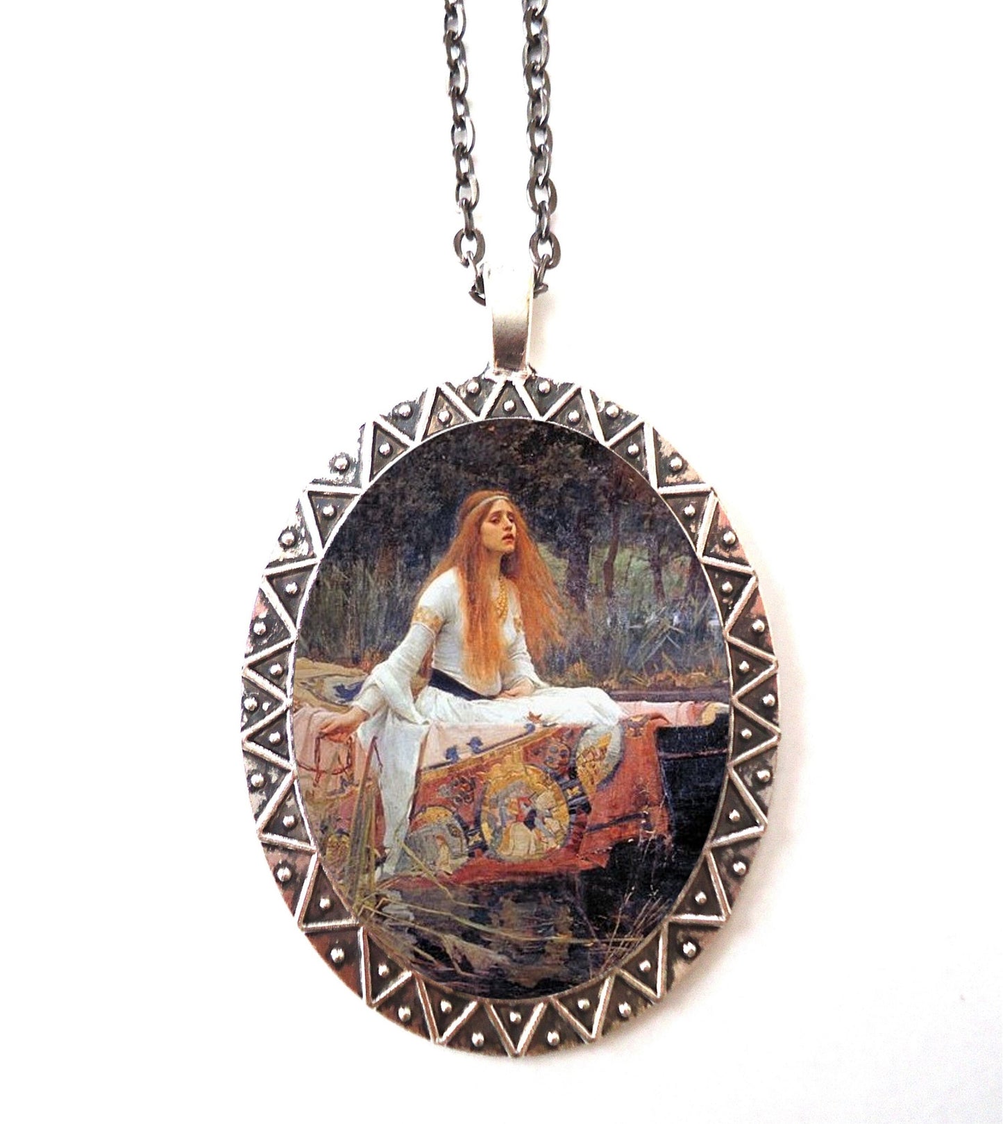 Lady of Shalott Necklace Pendant Silver Tone - John William Waterhouse Fine Art Painting