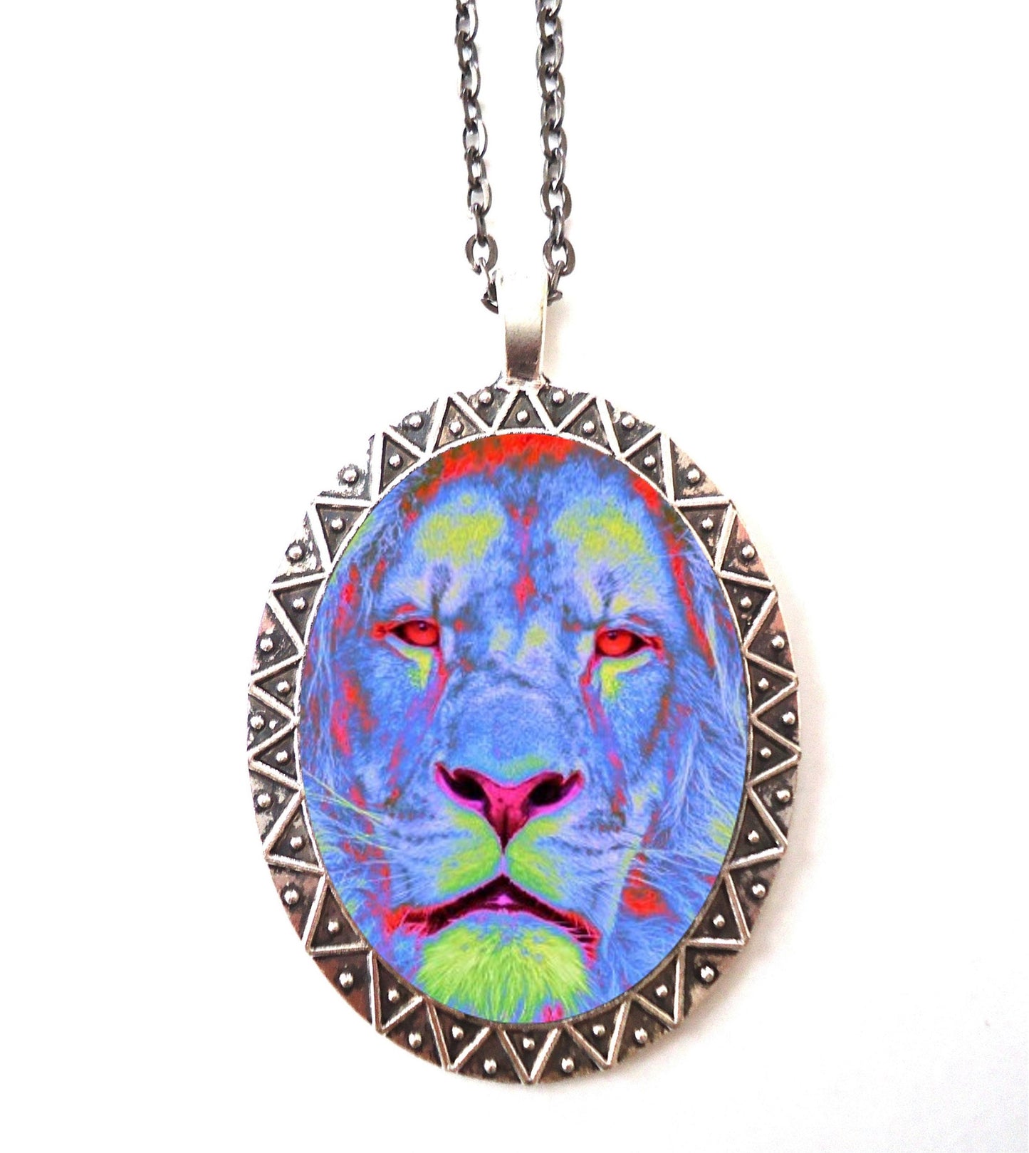 Lion Necklace Pendant Silver Tone - Spirit Animal Pop Art