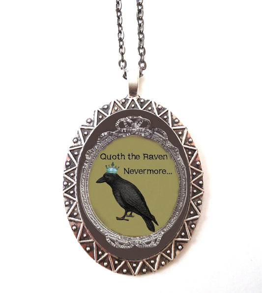 Edgar Allan Poe Necklace Pendant Silver Tone - Quoth the Raven Nevermore Goth Gothic Author Literature