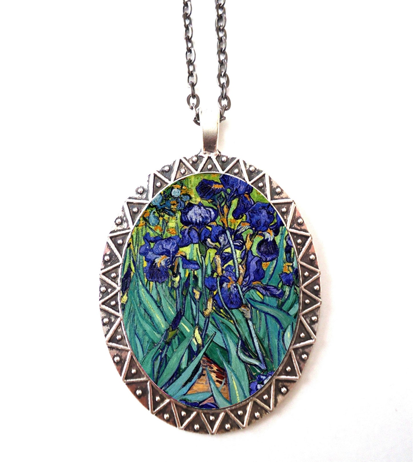 Irises Vincent Van Gogh Necklace Pendant Silver Tone - Fine Art Flowers Flower Painting