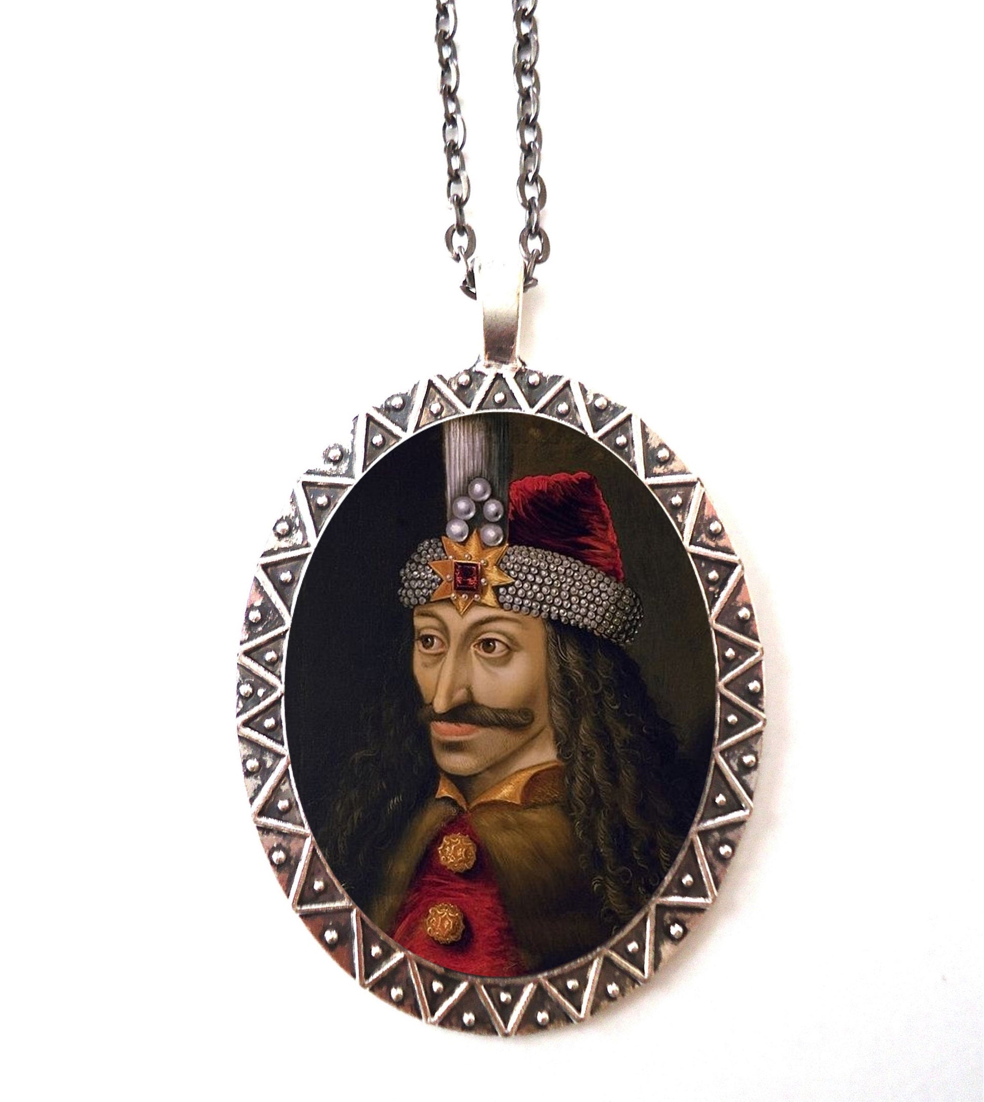 Vlad the Impaler Necklace Pendant Silver Tone - Vampire Dracula Goth Horror Dark Art Creepy