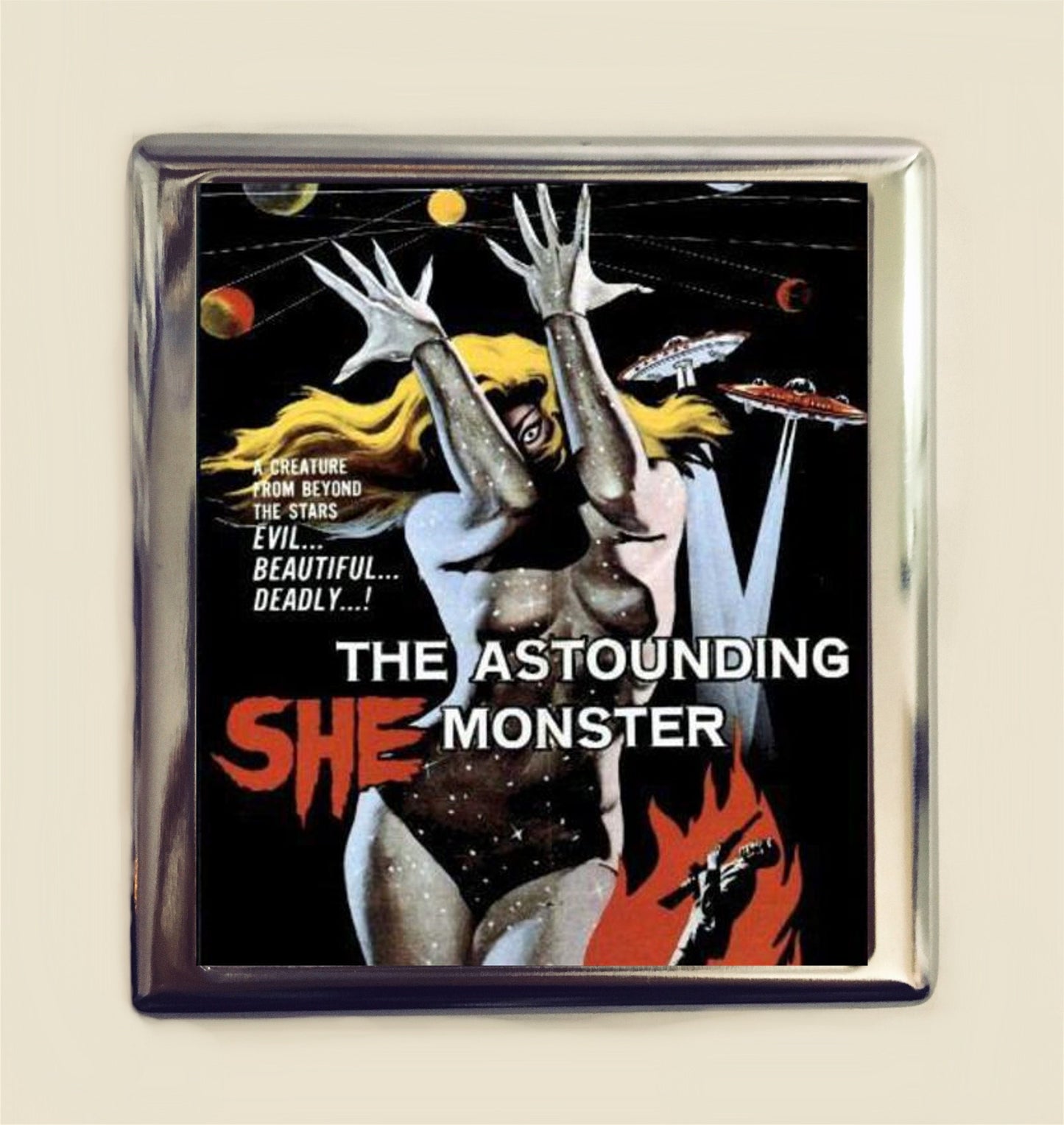 She Monster Cigarette Case Business Card ID Holder Wallet B-Movie Campy Retro Sci Fi