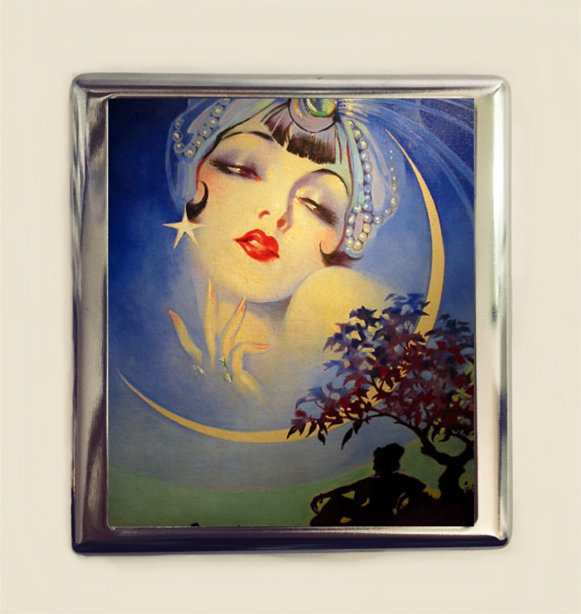 Art Deco Gypsy Cigarette Case Business Card ID Holder Wallet Flapper Moon Boho Bohemian 1920s Jazz Age