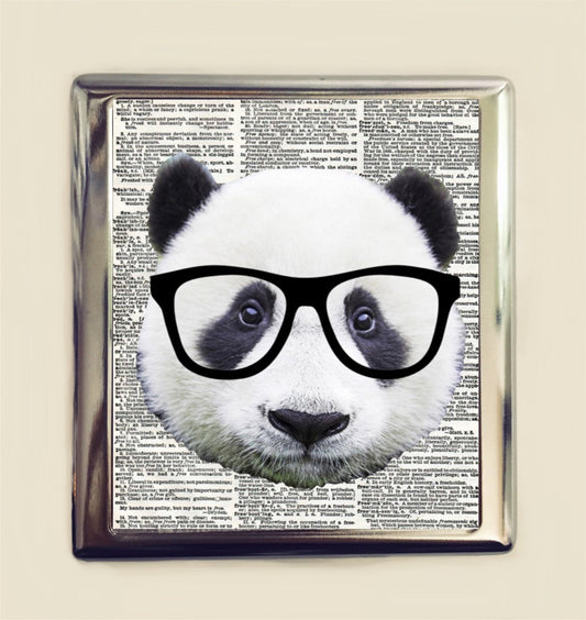 Panda Nerd Cigarette Case Business Card ID Holder Wallet Anthropomorphic Animal Pop Art Whimsical Nerdy Geek