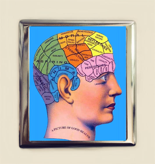 Phrenology Cigarette Case Business Card ID Holder Wallet Victorian Medical Quackery Psychology