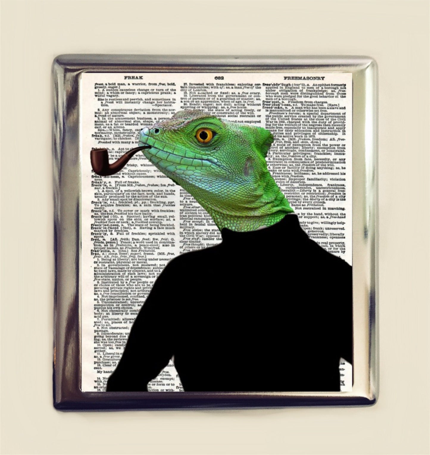 Lizard Man Cigarette Case Business Card ID Holder Wallet Anthropomorphic Animal Pop Art Whimsical Professor