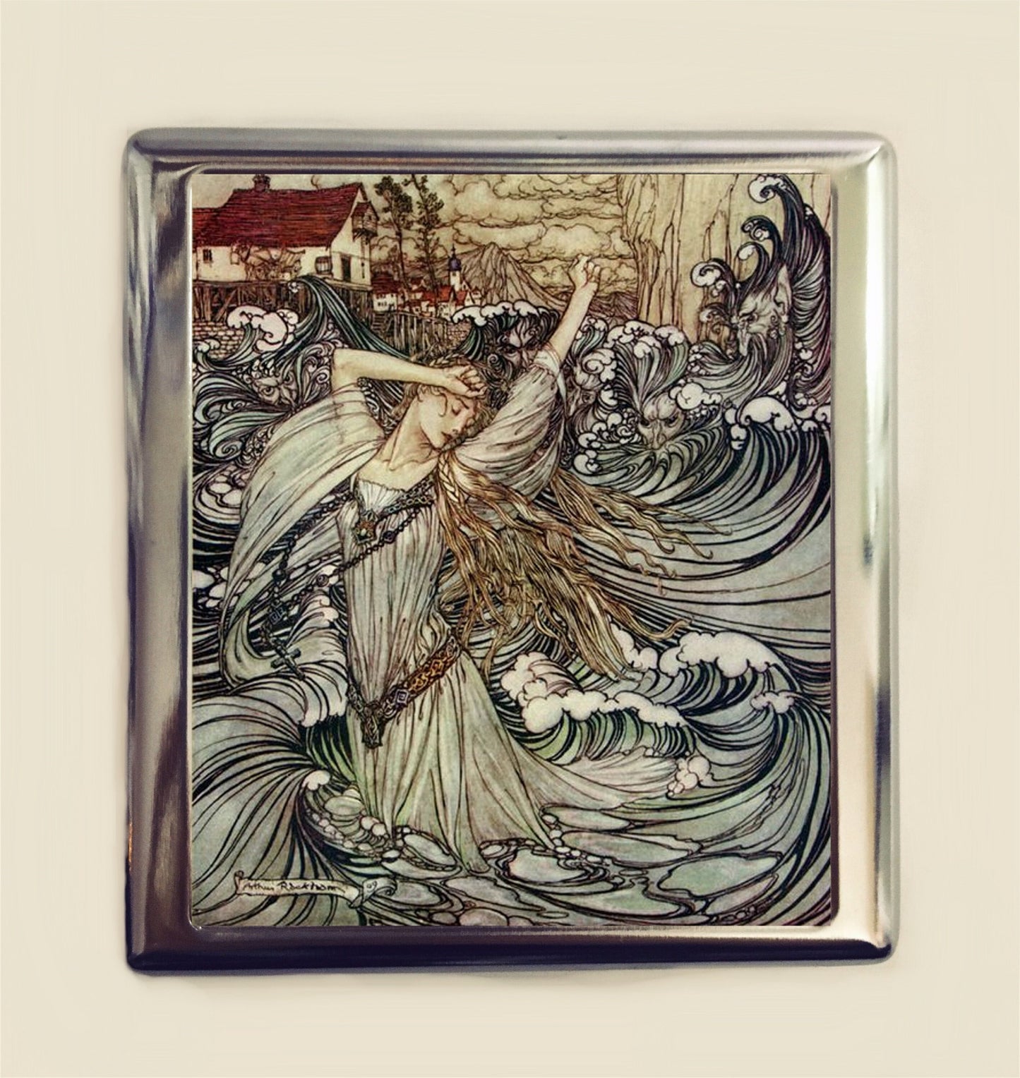 Rackham Wave Woman Cigarette Case Business Card ID Holder Wallet Storybook Fairy Tale Fairytale Children's Book Illustration Arthur