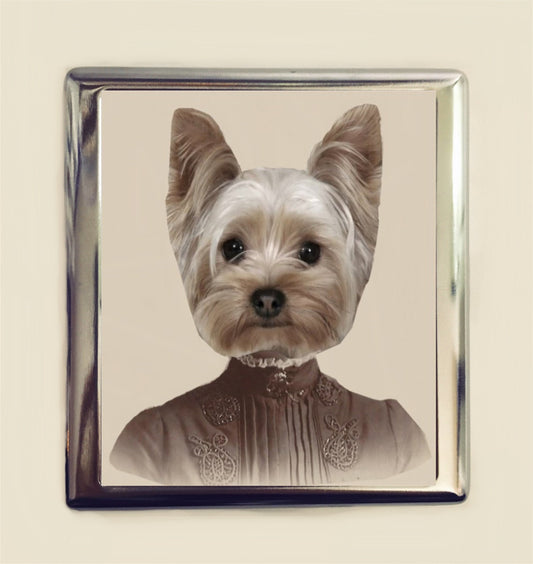 Victorian Yorkie Cigarette Case Business Card ID Holder Wallet Dog Animal Art Anthropomorphic Pop