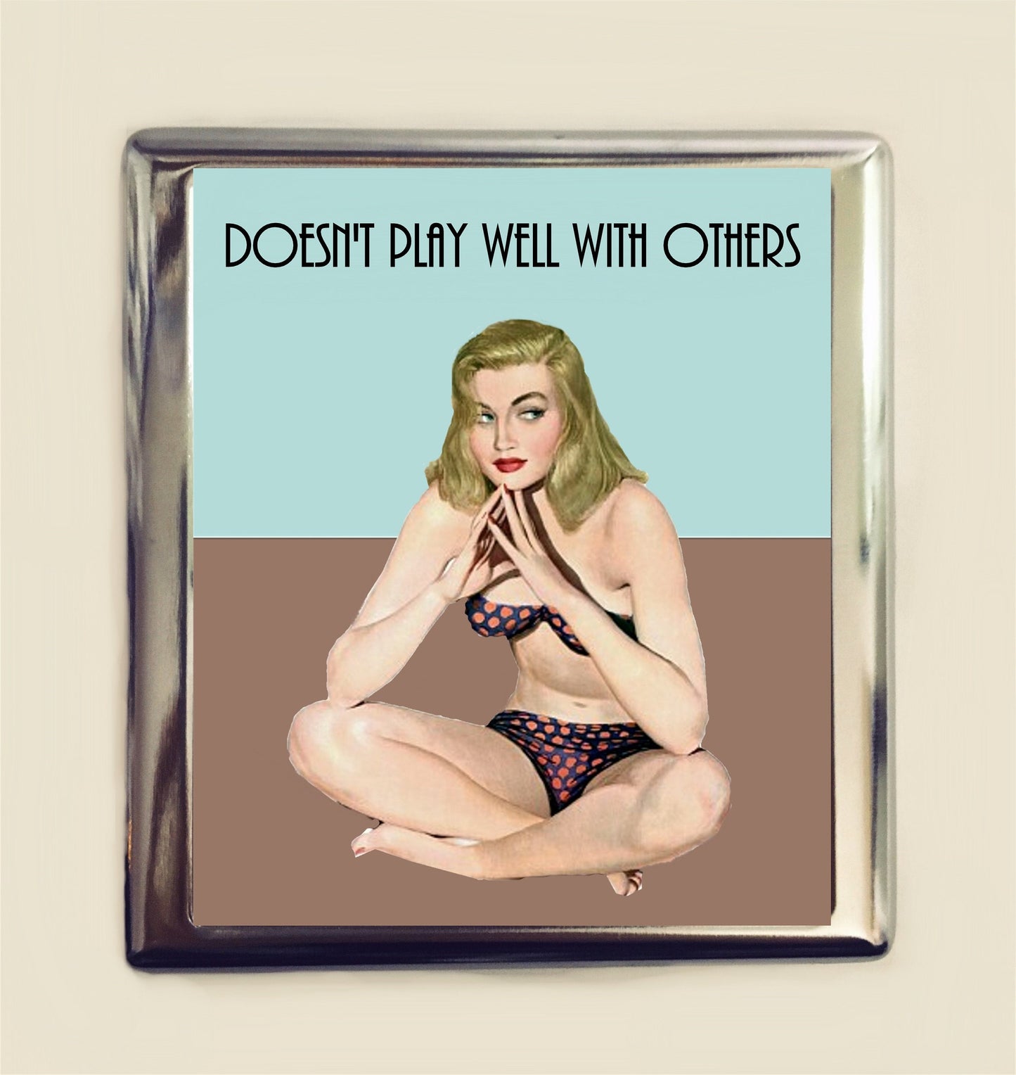 Doesn't Play Well With Others Cigarette Case Business Card ID Holder Wallet Pinup Girl Pin Up Funny Retro