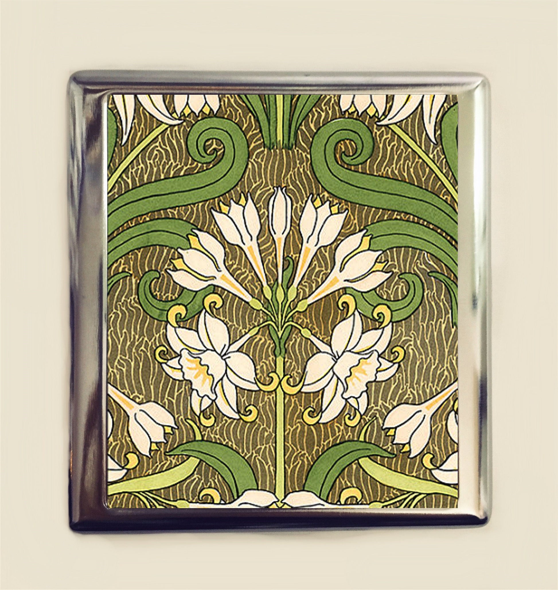 Art Nouveau Flower Cigarette Case Business Card ID Holder Floral Flowers Deco Design Two