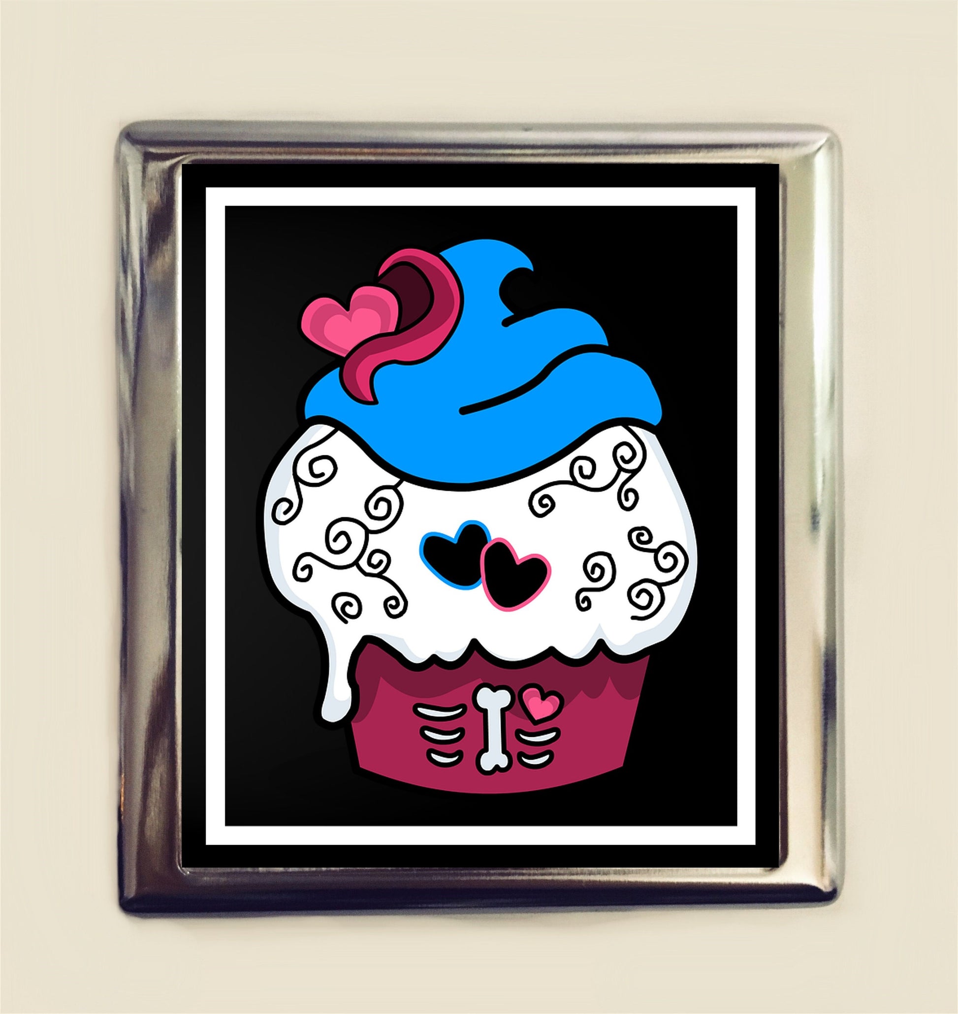 Goth Cupcake Cigarette Case Business Card ID Holder Wallet Cute Hearts Emo Dessert Bakery