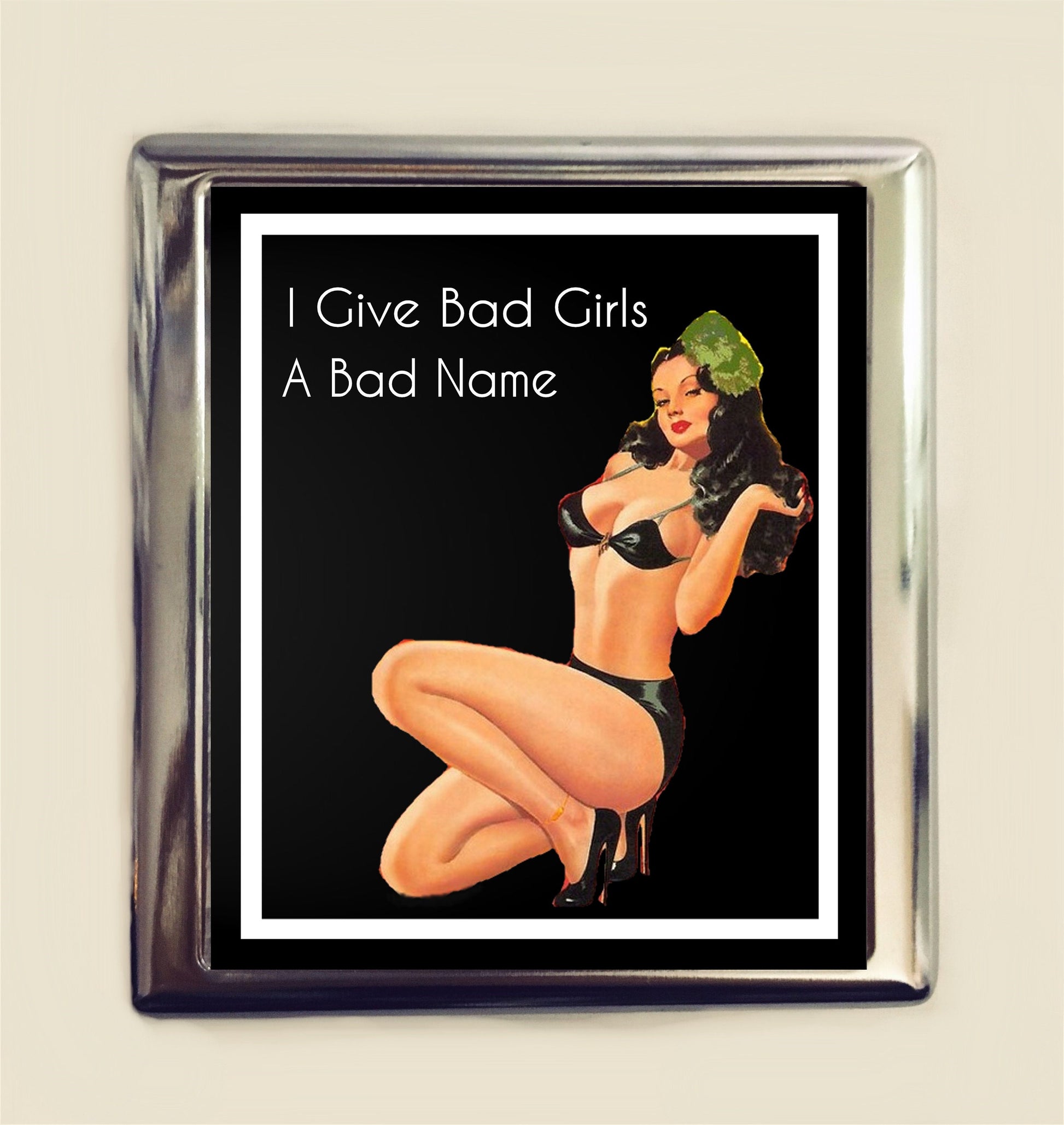 I Give Bad Girls a Bad Name Cigarette Case Business Card ID Holder Wallet Pinup Girl Pin Up Funny Retro Humor Bad Girl