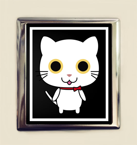 Kawaii White Cat Cigarette Case Business Card ID Holder Wallet Cute Cartoon Kitty