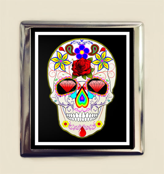 Sugar Skull Cigarette Case Business Card ID Holder Wallet Day of the Dead Mexican Holiday Día de los Muertos